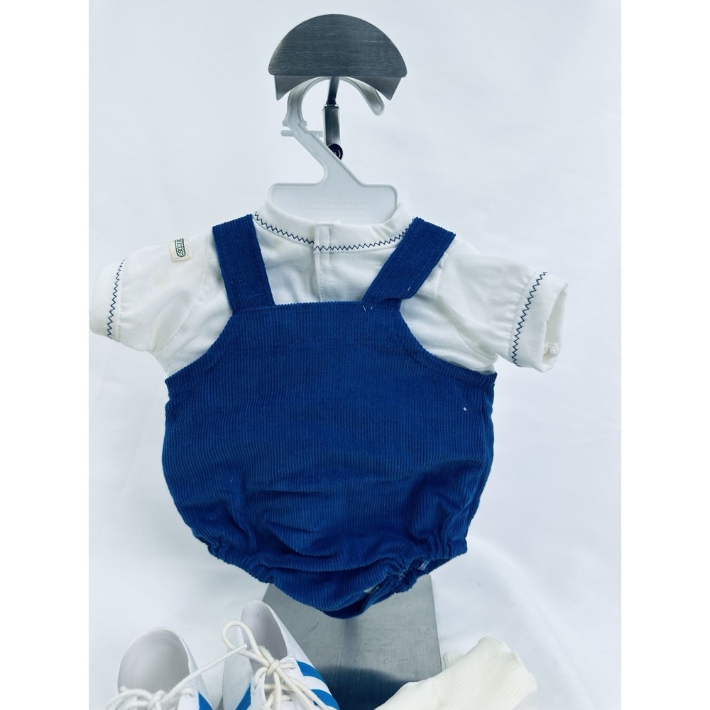 VTG Cabbage Patch Kids Doll Blue Corduroy Elephant Overalls Shirt Outfit Shoes - Picture 2 of 5